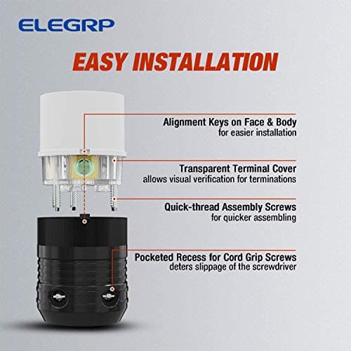 ELEGRP NEMA L5-30R Locking Connector, Generator Twist Lock Adapter Connector, 30 Amp 125V 2 Pole 3 Wire Grounding, Industrial Grade Heavy Duty, UL Listed (1 Pack, Black/White)