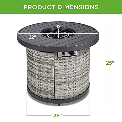 Best Choice Products 32in Round Gas Fire Pit Table, 50,000 BTU Outdoor Wicker Patio Propane Firepit w/Faux Wood Table Top, Glass Beads, Cover, Hideaway Tank Holder, Lid - Gray