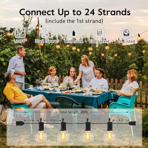Brightown Outdoor String Lights - Waterproof Globe Patio Lights 30 Ft with 30 G40 Shatterproof LED Bulbs, Connectable Commercial Hanging Light for Backyard, Bistro, Porch, Cafe, Deck, Garden