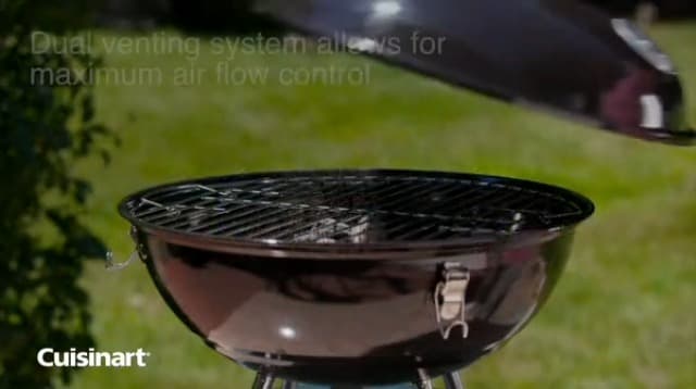 Cuisinart 14" Portable Charcoal Grill, Tabletop Outdoor Small Grill with Locking Lid and Dual Vents, Chrome Plated Travel Size BBQ Perfect for Camping, Tailgates, Cookouts, Black