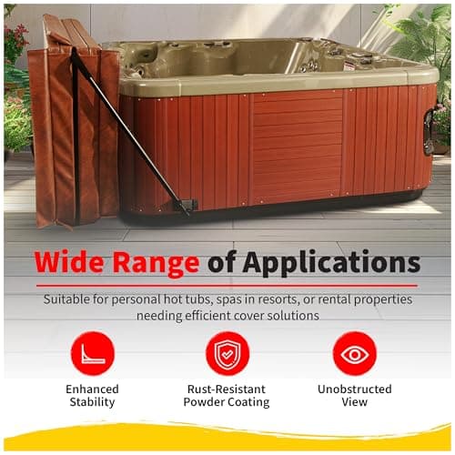 HEATWAVE Low Mount Spa Cover Lift – Compatible with Rectangular/Square Spas up to 8 ft Wide – Easy to Use Hot Tub Cover Lifter with Durable Power Coated Steel & Adjustable Spacers - Black