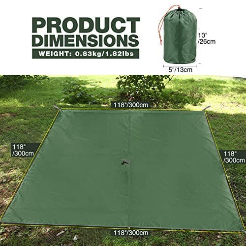 REDCAMP Hammock Rain Fly Camping Tarp Waterproof, 10x10ft Lightweight Backpacking Rain Tarp Shelter for Hiking Outdoor, Green