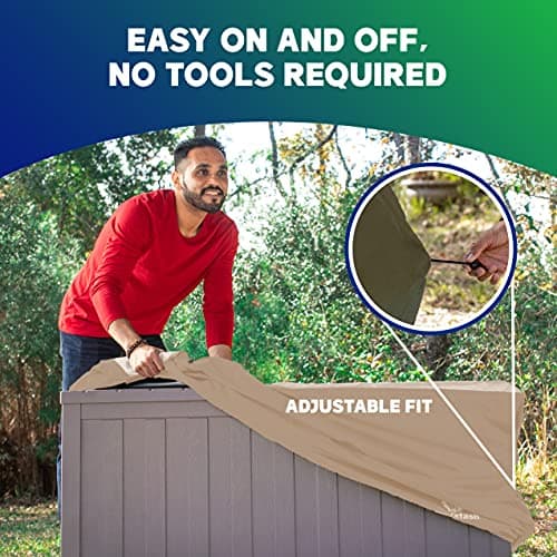 YardStash Deck Box Cover - Heavy Duty, Waterproof Covers for Outdoor Cushion Storage and Large Deck Boxes - Protects from Rain, Wind and Snow - XL - Tan