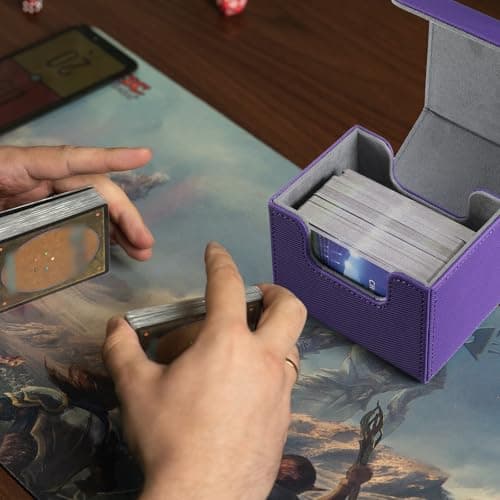 Yookeer 6 Pack Leather Deck Cases 100+ Card Deck Game Box Magnetic Playing Card Storage Box for 100 Plus Cards Compatible with Tcg(White,Black,Red,Yellow,Purple,Horizontal)