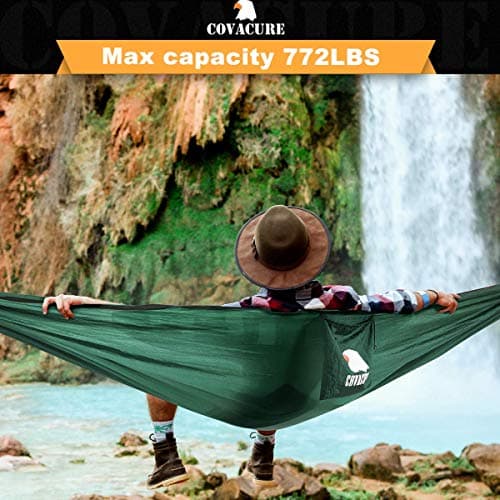 Covacure Camping Hammock - Lightweight Double Hammock, Hold Up to 772lbs, Portable Hammocks for Indoor, Outdoor, Hiking, Camping, Backpacking, Travel, Backyard, Beach（Dark Green）