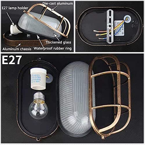 2 Pack Outdoor Oval Wall Lights, 8.3" Nautical Bulkhead Light, Flush Mount for Wall or Ceiling, Aluminum with Frosted Glass Wall Sconce Sauna Lamp, E26 Base Wall Lighting, Sconce for Garage Terrace