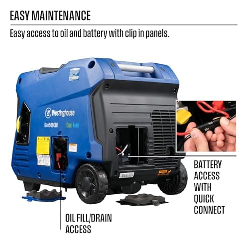 Westinghouse 5000 Peak Watt Super Quiet Dual Fuel Portable Inverter Generator, Remote Electric Start, Gas & Propane Powered, RV Ready 30A Outlet, Parallel Capable, Blue/Black