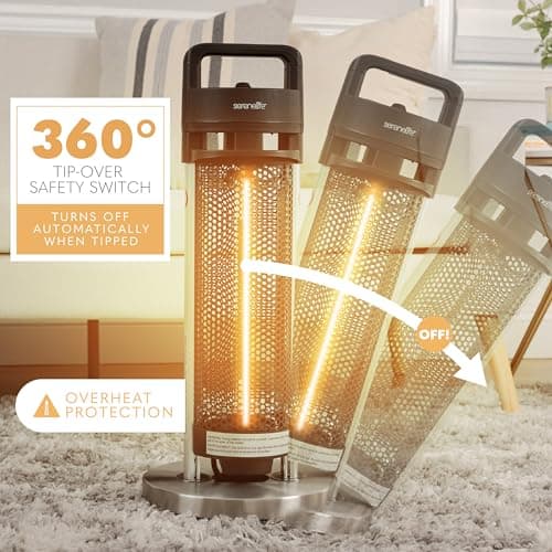 SereneLife Infrared Patio Heater, 900W Electric Heater with Remote, 360° Tip-Over Safety Switch, IP44 Approved, Indoor/Outdoor for Patio, Restaurant, Backyard, Garage, Decks