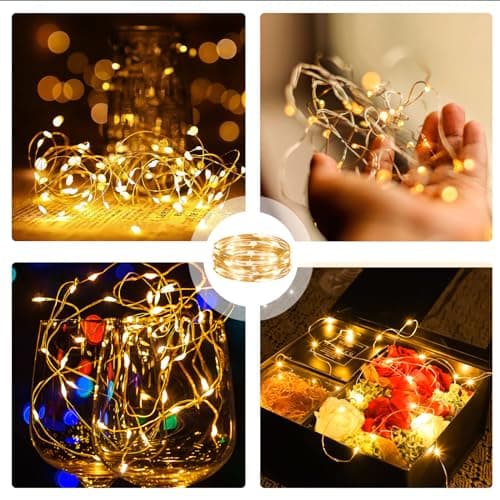 6PCS Fairy Lights Battery Powered with Remote, 7ft 20LEDs Warm White Twinkle Mini Lights with Timer, Waterproof Small Silver Wire Firefly Starry for DIY Wedding Party Christmas