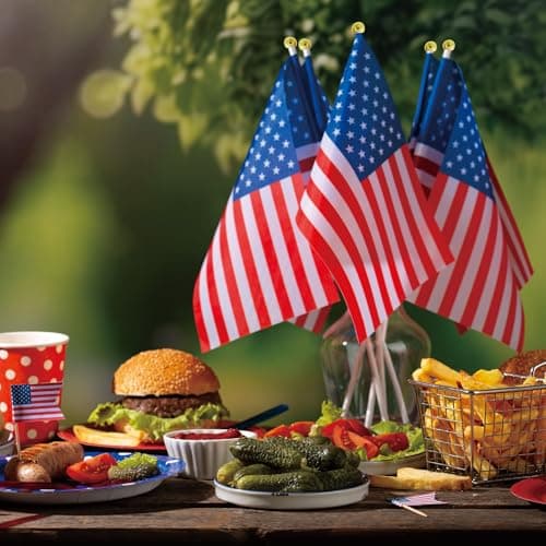 OHOME 4th of July Decorations - 12 Pack Small Mini American USA Flags on Stick Fourth of July Decorations - Red White and Blue Fourth of July Accessories Patriotic Party Favors Supplies Outdoor Indoor