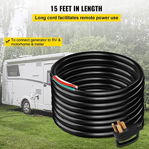 VEVOR 15 FT 50 Amp Generator Extension Cord 4 Wire 6 Gauge STW 6/3+8/1, 125V 250V Generator Power Cord N14-50P & SS2-50R with Portable Handle