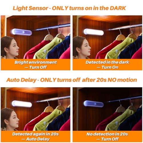 STAR-SPANGLED 3 Pack 7” Motion Sensor Lights Indoor Battery Operated, Stick on LED Light for Closet, Stairs, Under Cabinet, Warm White