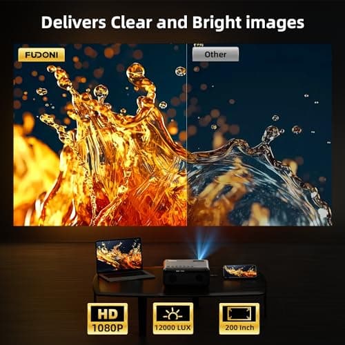 FUDONI Projector with WiFi and Bluetooth 4K Supported, Upgraded Outdoor Movie Projectors Native 1080P FHD 12000L, Video Proyector for Home Theater, Compatible w/HDMI/USB/iOS/Android/Windows/TV Stick