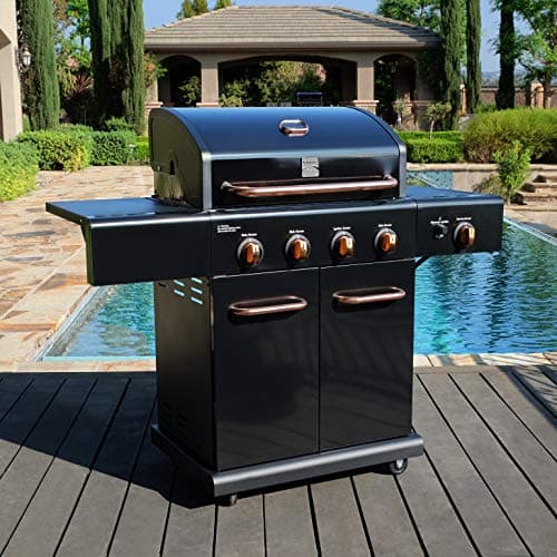 Kenmore 4 Burner Cabinet Style Propane Gas BBQ Grill with Searing Side Burner, 52000 Total BTU, Black and Copper | Kenmore Grill Cover for Outdoor Grill, 56 Inch, Waterproof