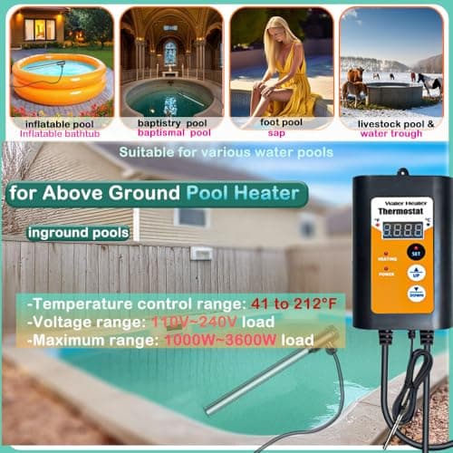 1800W Titanium Portable Fully Submersible Electric Pool And Hot Tub Immersion Water Heater - Gfci Plug, Thermostat For Bathtub, Inflatable, Swimming Above Ground Pools,Baptistry, Baptismal Pool