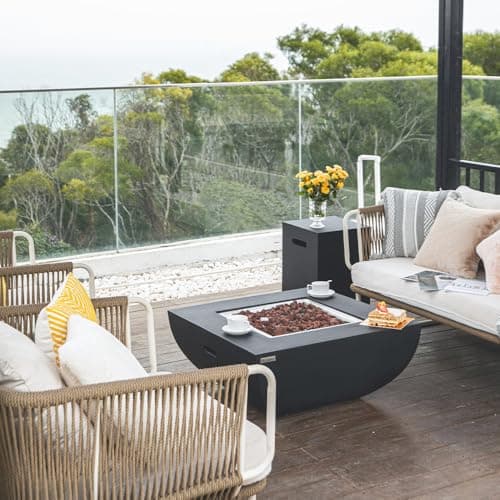 Aurora Concrete Fire Pit 34" x 34" Outdoor Patio Firepit Includes Lava Rocks Modern Fire Pits & Outdoor Fireplaces for Garden, Deck, Indoor & Outdoor Heating