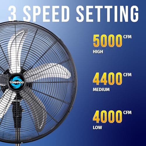 Tornado - 20 Inch High Velocity Metal Oscillating Pedestal Fan 5250 CFM - Commercial, Industrial Use Water-Resistant