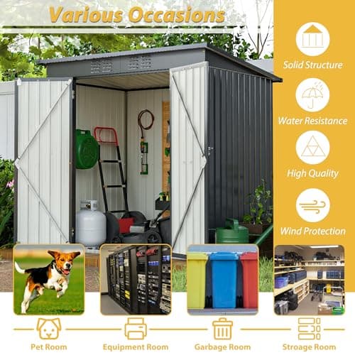 6x4 FT Outdoor Storage Shed with Lockable Double Doors, Aluminum Frame, Weatherproof with Frame Floor, Metal Tool Shed for Garden, Backyard, Patio, and Equipment Storage