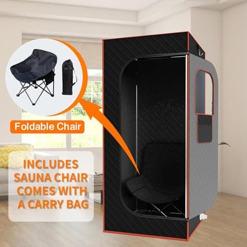Portable Sauna for Home, Sauna Box Sauna Tent with 3L Steamer, Remote Control, Folding Chair and Foot Pad, Full Size Personal Steam Sauna for Home Spa, 15 Levels, Orange