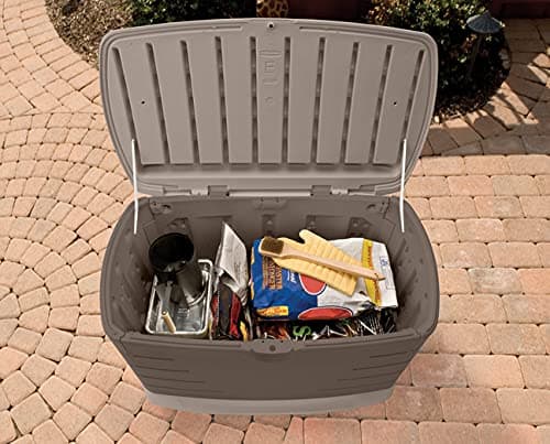 Rubbermaid Medium Resin Outdoor Storage Deck Box (73 Gal), Weather Resistant, Brown, Deck Organization for Home/Backyard/Pool Chemicals/Toys/Garden Tools/Porch/Patio Cushions