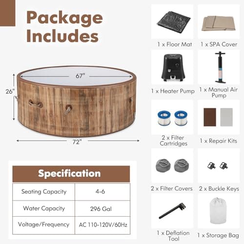 GYMAX Hot Tub, 4 to 6 Person Inflatable Portable Hot Tub with 120 Soothing Bubble Air Jets, Insulated Lockable Cover, Floor Mat & LED Touch Control, Outdoor Blow Up Spa Tub for Backyard, Patio