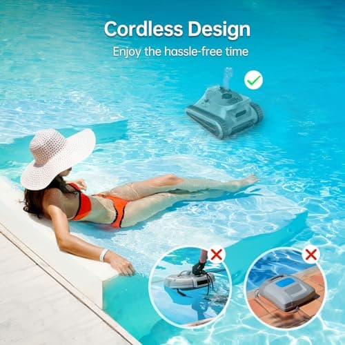 Robotic Pool Vacuum for Inground Pools: 2025 Upgraded Cordless Robot Robotic Pool Cleaners 180W Suction Auto Vacuums Wall Climbing Waterline Scrubbing Cleaning 150 Mins Long Battery Up to 2,000 sq.ft