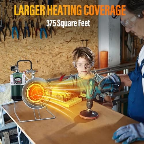 15,000 BUT Multi-Use Portable Propane Heater/Cooker, Outdoor Gas Heater with 8 FT Hose Piezo Ignitor Tip-over Protection Propane Heater for Garage, Patio, Camping, Hunting, Ice Fishing
