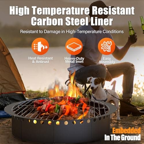 30 inch Fire Pit Ring for Outside, Large Smokeless Firepit Insert, Fire Ring for Camping, Wood Burning Fire Pit Rim, DIY Fire Rings for Yard/Garden Bonfires, Outdoor Fireplace