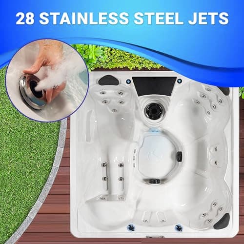 Aqualife Edgewater® Outdoor Hot Tub, Fit 6 Adults, 28 Massaging Jets, Cover Included, Ice Bucket Feature, Plug into Any Standard Outlet, Made in USA