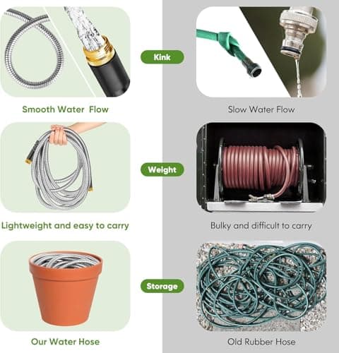 Garden Hose 50 ft, Stainless Steel Water Hose with 10 Function Nozzle Flexible, Heavy Duty, Lightweight, No-Kink, Pet Proof, Puncture Proof Hose Metal for Yard, Outdoor