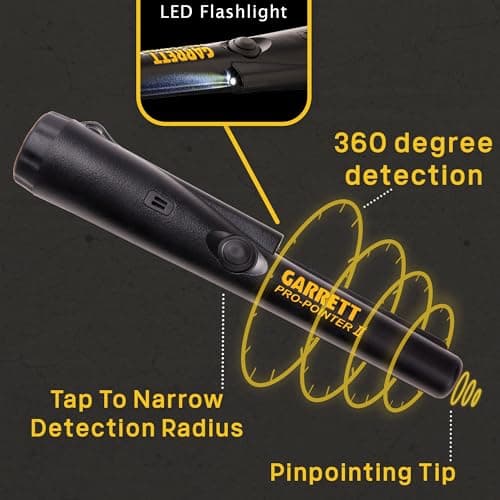 Garrett Pro-Pointer II Metal Detector Pinpointer – 360° Detection, LED Flashlight, Waterproof Tip, Fast Retune, Lost Alarm, Includes Holster & Battery