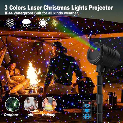 Laser Christmas Projector Lights Outdoor, 3 Color Laser Light Projector, Firefly Lights Show with RF Remote, Waterproof, Indoor Holiday Decoration, Christmas Gift, Wedding, Home Decor, Party, Garden