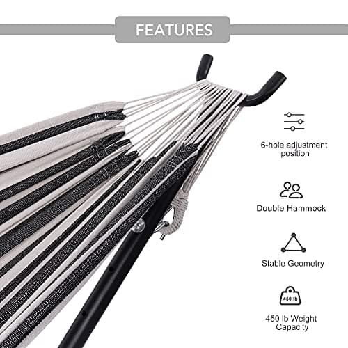 Hammock with Stand for Outside, Heavy Duty Space Saving Steel Stand with 450 lb Capacity,Double Hammock with Portable Carrying Bag, Hamacas para Adultos for Outdoors, Patio, Garden, Yard