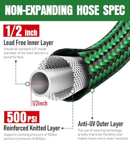NON-EXPANDABLE Garden Hose 25 ft, Heavy Duty Flexible Water Hose, Kink Resistant Lightweight Hybrid Hose with Durable Fabric Skin, Leakproof Hose Male to Female Fittings