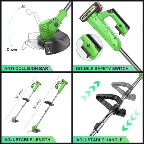 Cordless Lawn Trimmer Weed Wacker - GUIFIN 21V Lawn Mower Grass Edger with One 2.0Ah Li-Ion Battery Powered & 3 Cutting Blade Types, Compact Power Tool for Lawn Yard Work