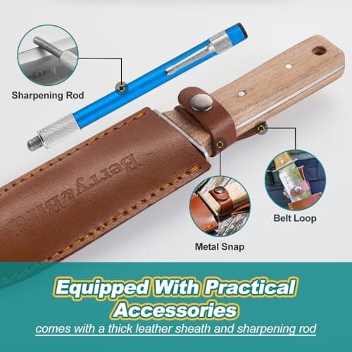 Hori Hori Garden Knife with Leather Sheath, Premium Gardening Soil Knife with 6" Stainless Steel Double Edge Sharp Blade, Japanese Gardening Tool for Weeding, Digging, Cutting & Planting