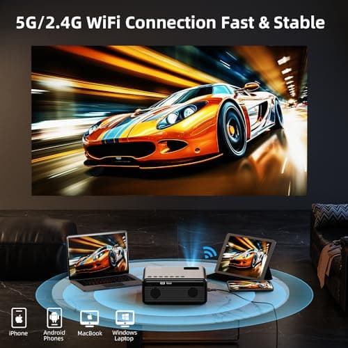 FUDONI Projector with WiFi and Bluetooth 4K Supported, Upgraded Outdoor Movie Projectors Native 1080P FHD 12000L, Video Proyector for Home Theater, Compatible w/HDMI/USB/iOS/Android/Windows/TV Stick