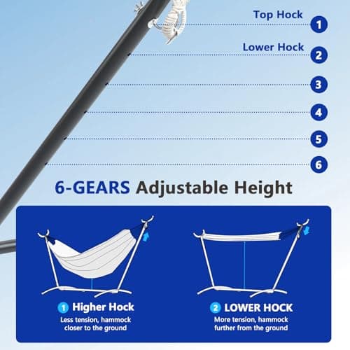 Hammock Stand Adjustable, Portable Hammock Stand Heavy-Duty Anti-Slip, 440-Pound Capacity for Garden Patio Men Backyard Women Children, Black