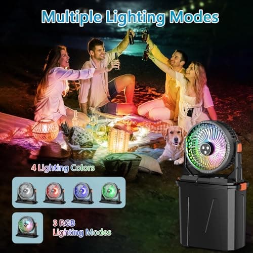 GHORA Portable Misting Fan with 9L Water Tank, 20000mAh Rechargeable Battery Camping Fan, Outdoor Cooling Fans for Patios with Remote & LED, 4 Speeds, 4 Spray Mister Modes, for Home, Outside