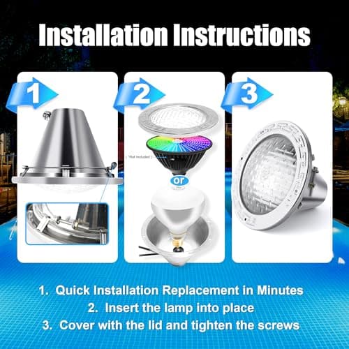 120V 10-Inch Pool Light for Inground Pools, IP68 Waterproof Pool Lights, Includes 2 x 500W Incandescent Bulbs, 50ft Cord - Direct Replacement Pentair EC602168, Fits 10'' Pool Niche