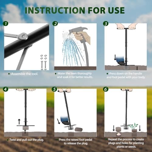 BreeRainz Bulb Planter Tool Long Handle, Height Adjustable Sod Plugger Tool w/ 3.5" Wide Serrated Base,Heavy Duty Dual-Peda Garden Tool for Planting Tulips,Iris,Daffodils,Soil Sampler Transplanting