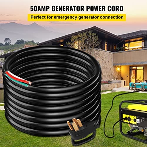 VEVOR 15 FT 50 Amp Generator Extension Cord 4 Wire 6 Gauge STW 6/3+8/1, 125V 250V Generator Power Cord N14-50P & SS2-50R with Portable Handle