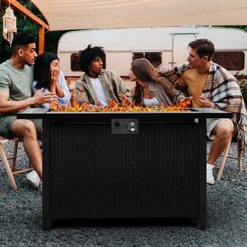 SUNLEI 45" Gas Fire Pit Table, 2 in 1 Fire Pits & Outdoor Fireplaces with Removable Lid & Waterproof Cover, 50000 BTU Patio Outdoor Propane Fire Pits with Lava Rock and Alumium Frame Tables