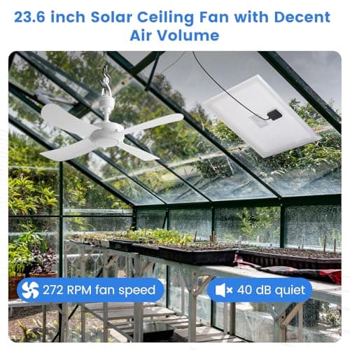23.6'' Solar Ceiling Fan, 25W Solar Powered Hanging Fans for Outdoor Gazebo, Chicken Coop, Greenhouse, Shed, Dog House, 19.7 Ft Long Cord with On/Off Button