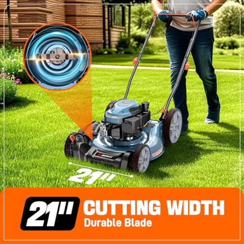 SENIX 144 cc Gas Lawn Mower, 21 inch 2-in-1 Push with Mulching and Side Discharge, 4-Cycle Engine, 6 Position Cutting Height Adjustment for Yard and Garden (LSPG-L6)