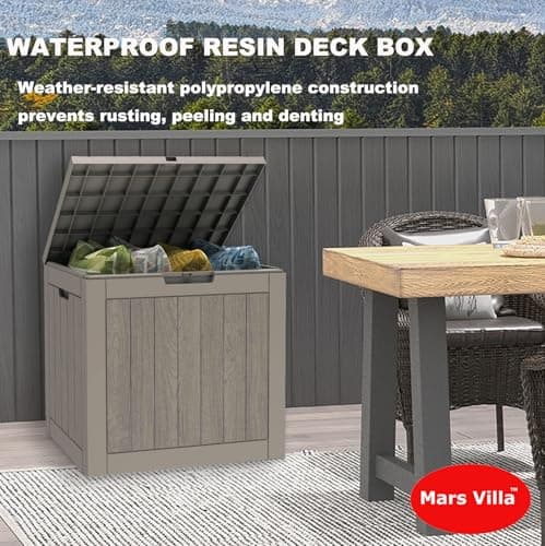 31 Gallon Deck Box, Outdoor Storage Box Waterproof, Outside Resin Storage Bin for Outdoor Patio Furniture Cushions, Pool Supplies, Garden Tools, UV-Resistant and Weatherproof, Light Brown