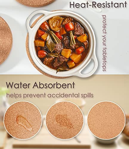 Cork Trivet, High Density Fine Particle Thick Cork Trivets for Hot Dishes, 8 Inch Heat Resistant Cork Coaster, Cork Placemats Cork Hot Pads for Hot Pots and Pans, 4 Pcs