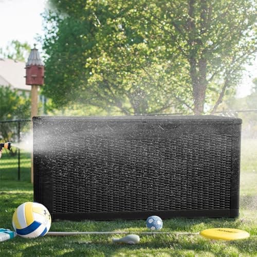 Greesum 100 Gallon Resin Deck Box Lockable Large Outdoor Storage Boxes for Garden Tools, Patio Furniture Cushions, Pool Supplies, Black