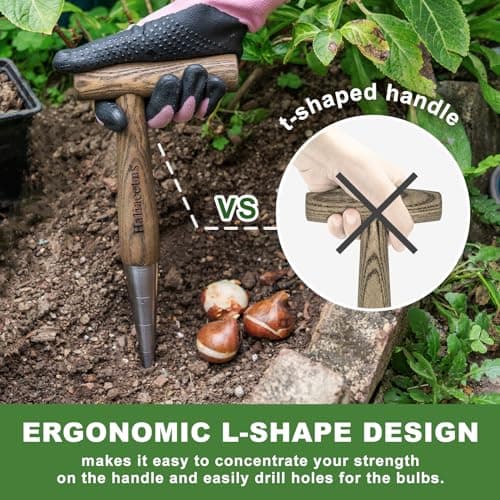 Hand Dibber with 5 inches Measuring Scale, Easy to Grip L-Shaped Wood Handle Dibbler, Seeding Widger, Stainless Steel Garden Planting Trowel for Repotting, Long and Narrow Widger for Planting, Weeding