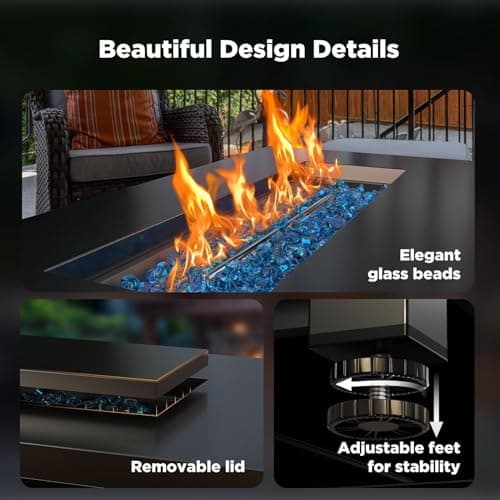 Ciays 43″ Propane Fire Pit with Glass Beads & Lid, 60,000 BTU CSA-Certified Gas Fire Pit with Cup Holders, Hanging Shelf & Nylon Cover, Large Fire Pit Table for Patio/Porch/Deck, Black